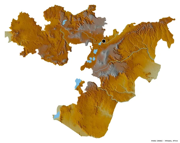 Tvar Oromie Etiopského Státu Hlavním Městem Izolovaným Bílém Pozadí Topografická — Stock fotografie