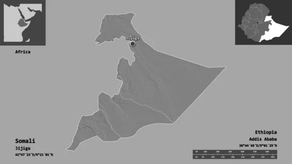 Forma Somália Estado Etiópia Sua Capital Escala Distância Previews Rótulos — Fotografia de Stock