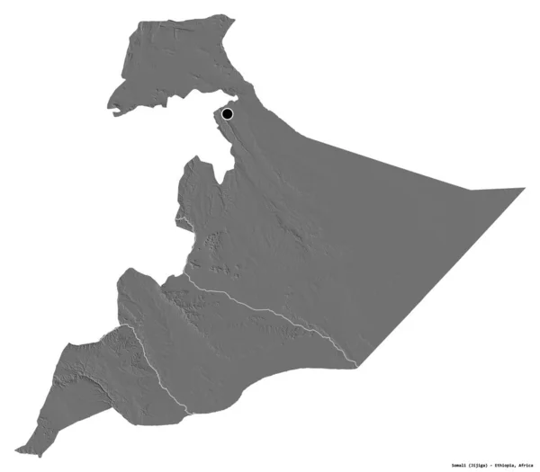 Form Somaliska Staten Etiopien Med Dess Huvudstad Isolerad Vit Bakgrund — Stockfoto