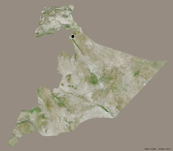 Форма Сомали Штат Эфиопия Столицей Изолированы Твердом Цветном Фоне Спутниковые — стоковое фото
