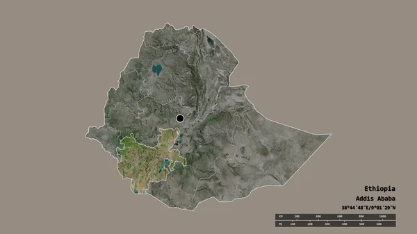 Forme Désaturée Éthiopie Avec Capitale Principale Division Régionale Région Séparée — Photo