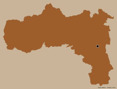 Etiyopya devleti Tigray 'in şekli, sermayesi katı renk arka planında izole edilmiş. Desenli dokuların bileşimi. 3B görüntüleme