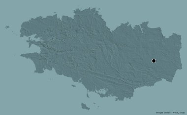 Fransa 'nın Bretagne bölgesi, başkenti katı renk arkaplanı ile izole edilmiştir. Renkli yükseklik haritası. 3B görüntüleme