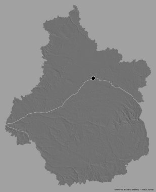 Fransa 'nın başkenti Centre-Val de Loire' ın katı renk arkaplanı ile izole edilmiş hali. Çift seviyeli yükseklik haritası. 3B görüntüleme