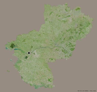 Fransa 'nın başkenti Pays de la Loire' ın katı renk arkaplanı ile izole edilmiş hali. Uydu görüntüleri. 3B görüntüleme