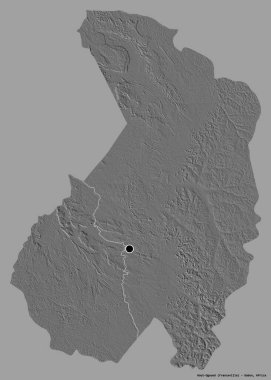 Gabon 'un başkenti Haut-Ogooue' nun katı renk arkaplanı ile izole edilmiş hali. Çift seviyeli yükseklik haritası. 3B görüntüleme