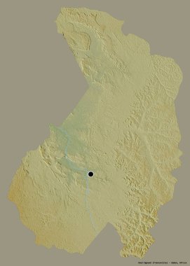 Gabon 'un başkenti Haut-Ogooue' nun katı renk arkaplanı ile izole edilmiş hali. Topografik yardım haritası. 3B görüntüleme