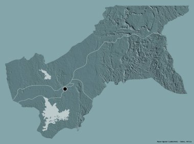 Gabon 'un başkenti Moyen-Ogooue' nun katı renk arkaplanı ile izole edilmiş hali. Renkli yükseklik haritası. 3B görüntüleme