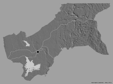 Gabon 'un başkenti Moyen-Ogooue' nun katı renk arkaplanı ile izole edilmiş hali. Çift seviyeli yükseklik haritası. 3B görüntüleme
