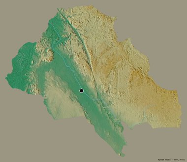 Gabon 'un Ngounie eyaleti, başkenti katı renk arkaplanı ile izole edilmiştir. Topografik yardım haritası. 3B görüntüleme