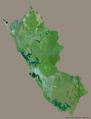 Gabon Eyaleti 'nin Ogooue-Maritime şehrinin başkenti katı bir renk arkaplanı ile izole edilmiştir. Uydu görüntüleri. 3B görüntüleme