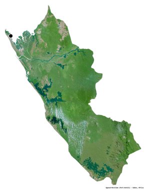 Gabon ili Ogooue-Maritime, başkenti beyaz arka planda izole edilmiştir. Uydu görüntüleri. 3B görüntüleme