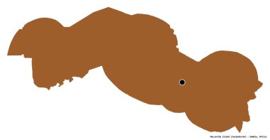 Gambiya 'nın bir bölümü olan Maccarthy Adası' nın beyaz arka planda izole edilmiş başkenti. Desenli dokuların bileşimi. 3B görüntüleme