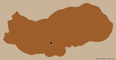 Gambiya 'nın bir bölümü olan Yukarı Nehir' in şekli, sermayesi katı renk arka planında izole edilmiş. Desenli dokuların bileşimi. 3B görüntüleme