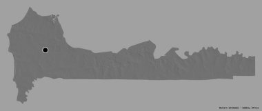 Batı 'nın şekli, Gambiya' nın bölünmesi, sermayesi katı renk arkaplanı ile izole edilmiş. Çift seviyeli yükseklik haritası. 3B görüntüleme