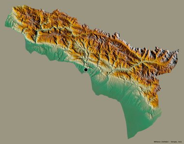 Gürcistan 'ın özerk cumhuriyeti Abhazya' nın şekli, başkenti katı renk arka planında izole edilmiş. Topografik yardım haritası. 3B görüntüleme