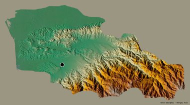 Gürcistan 'ın Gürcistan bölgesinin şekli, başkenti katı bir renk arkaplanı ile izole edilmiş. Topografik yardım haritası. 3B görüntüleme