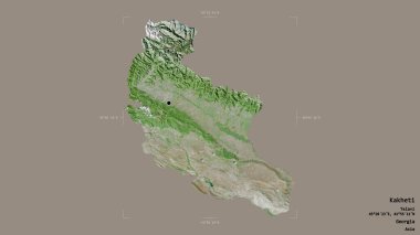 Gürcistan 'ın Kakheti bölgesinde katı bir zemin üzerinde izole edilmiş bir sınır kutusu var. Etiketler. Uydu görüntüleri. 3B görüntüleme