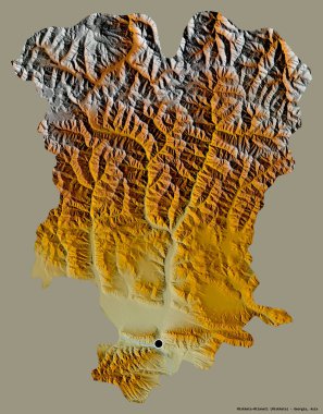 Gürcistan 'ın başkenti Mtskheta-Mtianeti' nin katı bir renk arkaplanı bulunan şekli. Topografik yardım haritası. 3B görüntüleme