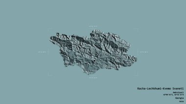 Gürcistan bölgesinden Racha-Lechkhumi-Kvemo Svaneti bölgesi jeoreferatlı bir sınır kutusunda izole edilmiş. Etiketler. Renkli yükseklik haritası. 3B görüntüleme