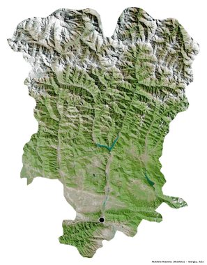 Gürcistan 'ın başkenti Mtskheta-Mtianeti' nin beyaz arka planda bulunan şekli. Uydu görüntüleri. 3B görüntüleme