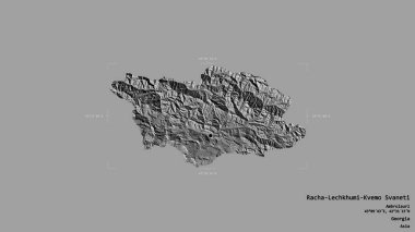 Gürcistan bölgesinden Racha-Lechkhumi-Kvemo Svaneti bölgesi jeoreferatlı bir sınır kutusunda izole edilmiş. Etiketler. Çift seviyeli yükseklik haritası. 3B görüntüleme