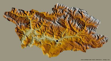 Gürcistan 'ın başkenti Racha-Lechkhumi-Kvemo Svaneti' nin katı renk arkaplanlı şekli. Topografik yardım haritası. 3B görüntüleme