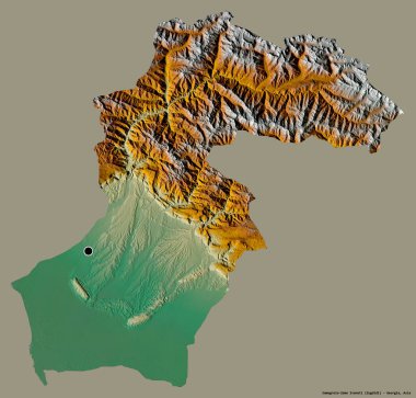 Gürcistan 'ın başkenti Samegrelo-Zemo Svaneti' nin katı bir renk arkaplanı bulunan şekli. Topografik yardım haritası. 3B görüntüleme
