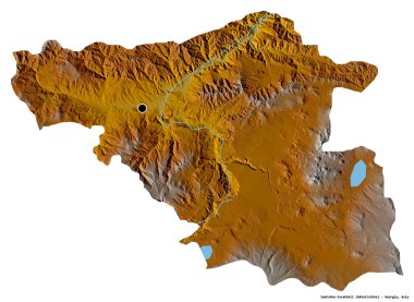 Gürcistan 'ın başkenti Samtskhe-Javakheti' nin beyaz arka planda bulunan şekli. Topografik yardım haritası. 3B görüntüleme