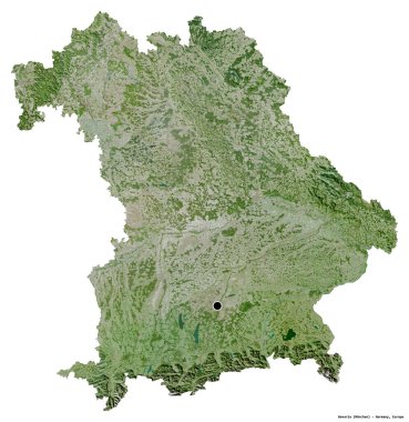 Almanya 'nın Bavyera eyaleti, başkenti beyaz arka planda izole edilmiş. Uydu görüntüleri. 3B görüntüleme