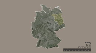 Almanya 'nın sermayesi, ana bölgesel bölünmesi ve Brandenburg bölgesinin ayrılmasıyla deforme olmuş hali. Etiketler. Uydu görüntüleri. 3B görüntüleme