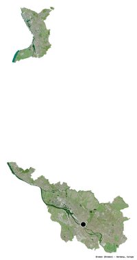 Bremen 'in şekli, Almanya devleti, başkenti beyaz arka planda izole edilmiş. Uydu görüntüleri. 3B görüntüleme