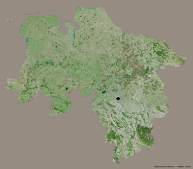 Niedersachsen, Almanya devleti, başkenti katı renk arkaplanı ile izole edilmiştir. Uydu görüntüleri. 3B görüntüleme