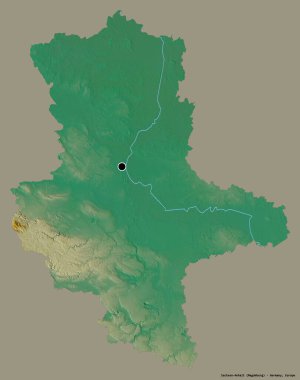 Almanya 'nın Sachsen-Anhalt eyaleti, başkenti katı renk arkaplanı ile izole edilmiştir. Topografik yardım haritası. 3B görüntüleme