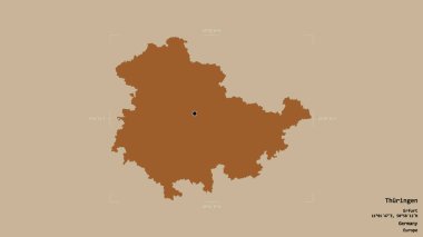 Thuringen bölgesi, Almanya devleti, katı bir arka planda izole edilmiş bir sınır kutusunda. Etiketler. Desenli dokuların bileşimi. 3B görüntüleme