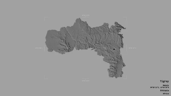 Area Tigray State Ethiopia Isolated Solid Background Georeferenced Bounding Box — Stock Photo, Image