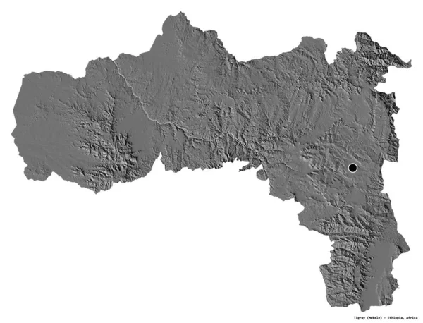 埃塞俄比亚提格雷州的形状 其首都被白色背景隔离 Bilevel高程图 3D渲染 — 图库照片