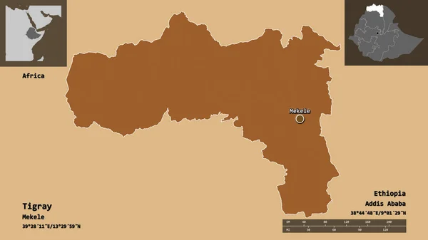 Forma Tigray Estado Etiopía Capital Escala Distancia Vistas Previas Etiquetas —  Fotos de Stock