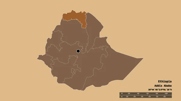 Vyprahlý Tvar Etiopie Hlavním Městem Hlavní Regionální Divizí Oddělenou Oblastí — Stock fotografie