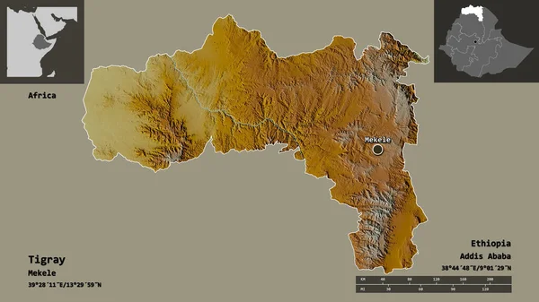 Forma Tigray Estado Etiopía Capital Escala Distancia Vistas Previas Etiquetas —  Fotos de Stock