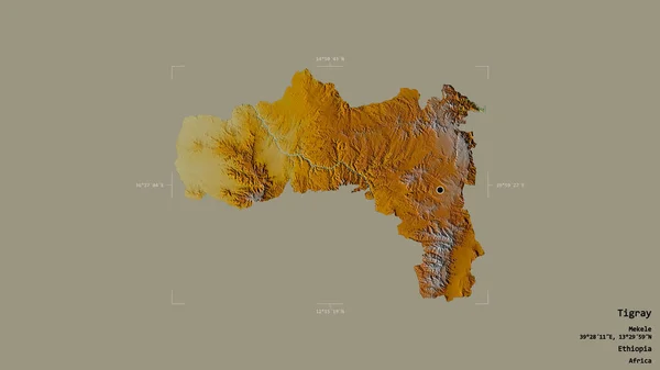 Zona Tigray Estado Etiopía Aislada Sobre Fondo Sólido Una Caja — Foto de Stock