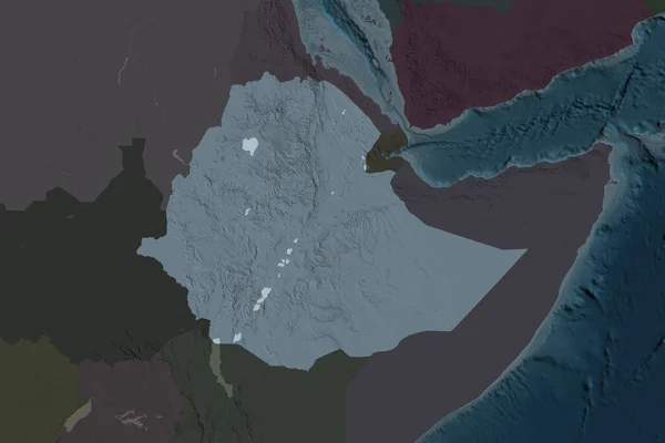 埃塞俄比亚的形状因邻近地区的解体而分离 彩色高程图 3D渲染 — 图库照片