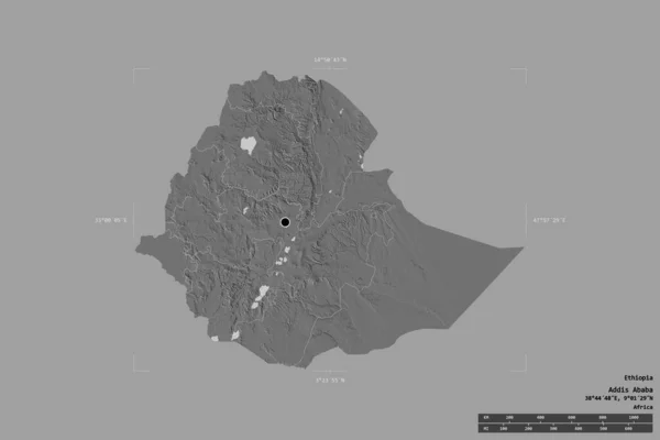Området Etiopien Isolerat Solid Bakgrund Georefererad Avgränsningsbox Huvudsaklig Regional Indelning — Stockfoto