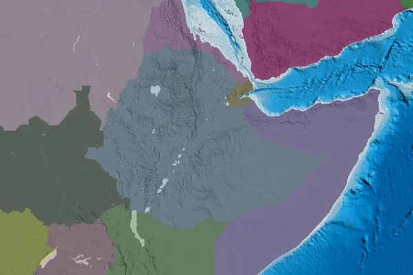 埃塞俄比亚的扩展地区 彩色高程图 3D渲染 — 图库照片