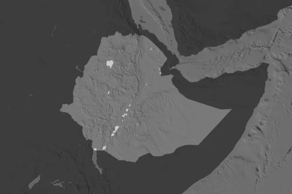 埃塞俄比亚的形状因邻近地区的解体而分离 Bilevel高程图 3D渲染 — 图库照片