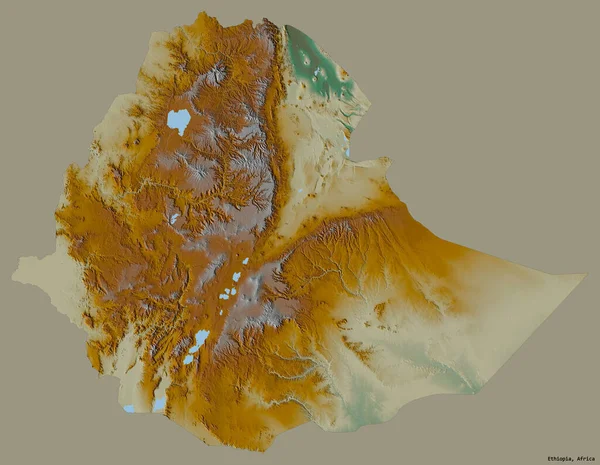 Форма Ефіопії Столицею Ізольована Суцільному Кольоровому Тлі Карта Рельєфу Візуалізація — стокове фото