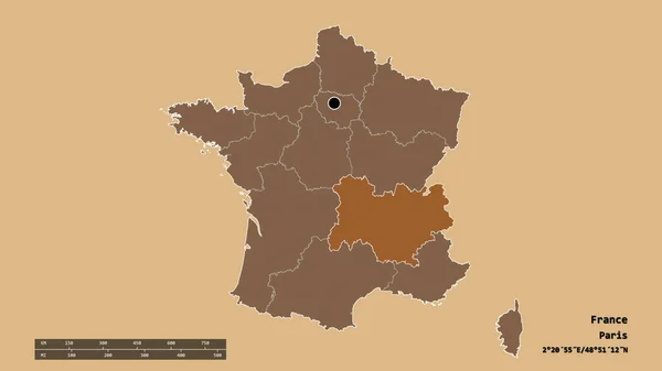 Forme Désaturée France Avec Capitale Principale Division Régionale Région Auvergne — Photo