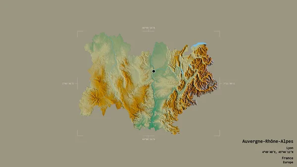 Obszar Auvergne Rhone Alpes Region Francji Odizolowany Solidnym Tle Georeferencyjnym — Zdjęcie stockowe