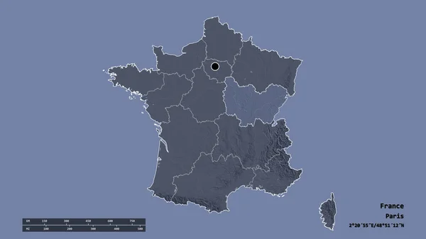 Desaturated Shape France Its Capital Main Regional Division Separated Bourgogne — Stock Photo, Image