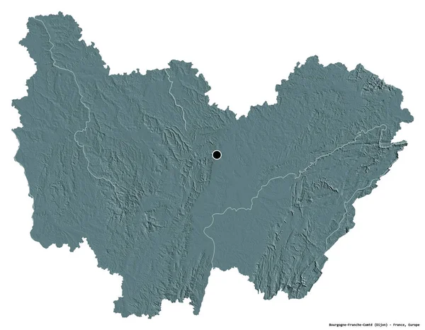 法国区域布尔戈涅 弗朗希 孔德的形状 其首都因白色背景而孤立 彩色高程图 3D渲染 — 图库照片